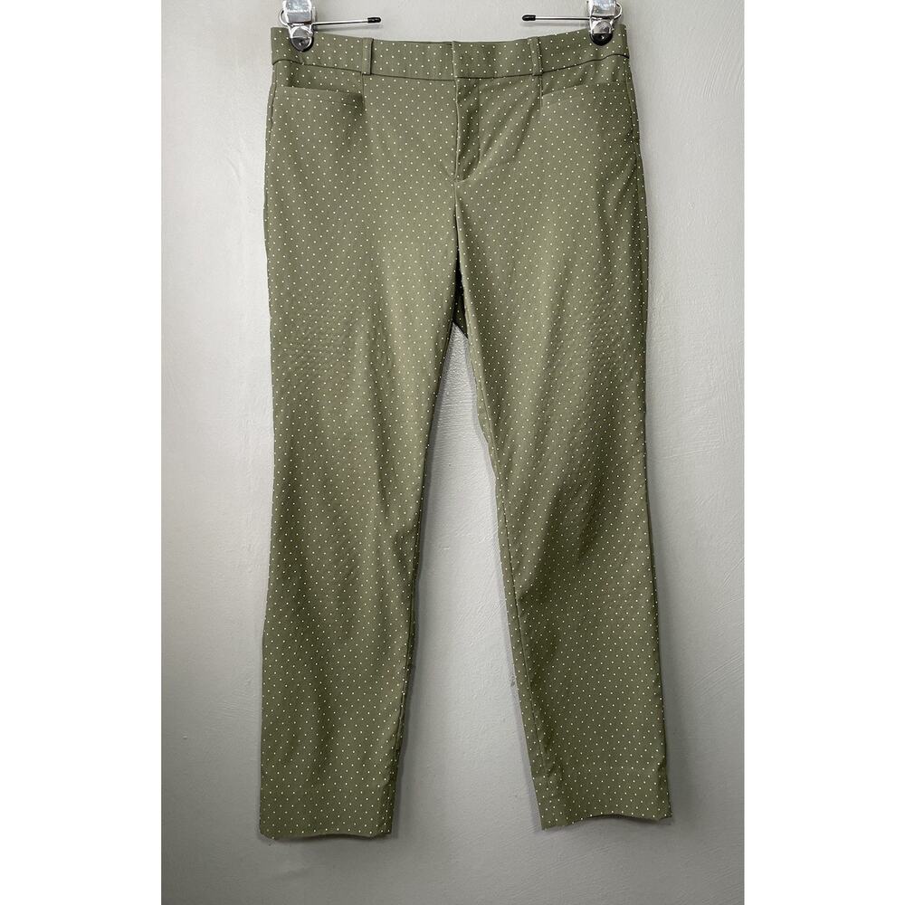 Banana Republic Sloan Trousers Size 6 Green Micro Polka Dot Pants Ankle Pin Up